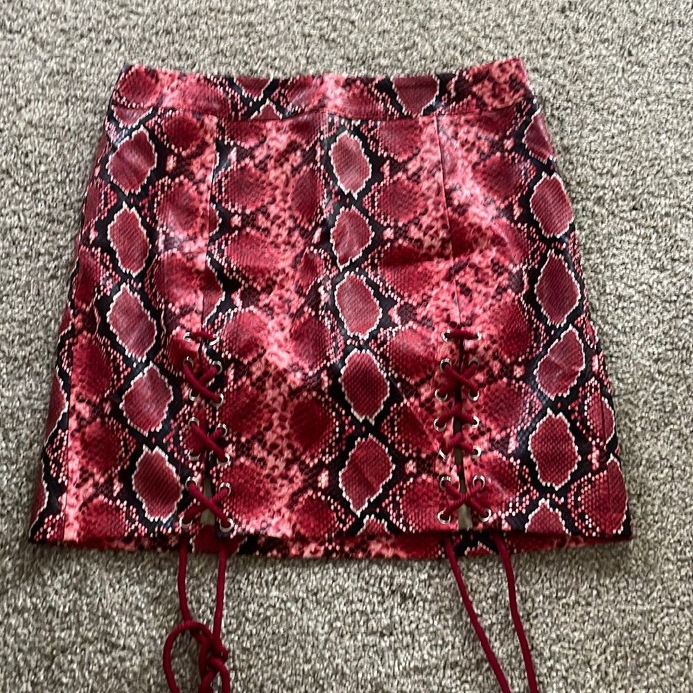 Red snake skin mini skirt